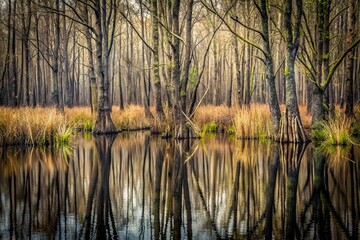 Obraz premium Dark and mysterious swamp texture with branches