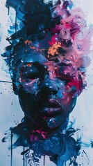 Abstract Portrait in Blue and Pink Hues