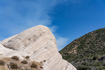 Cajon Valley Formation, Unit 2. Conglomerate and conglomeratic sandstone. Mormon Rocks, Phelan, San Bernardino County, California geology. Cajon Pass.  hogback or hog's back.  San Andreas Fault