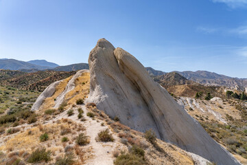 Cajon Valley Formation, Unit 2. Conglomerate and conglomeratic sandstone. Mormon Rocks, Phelan, San Bernardino County, California geology. Cajon Pass.  hogback or hog's back.  San Andreas Fault