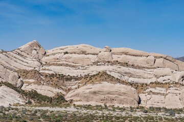 Cajon Valley Formation, Unit 2. Conglomerate and conglomeratic sandstone. Mormon Rocks, Phelan, San Bernardino County, California geology. Cajon Pass.  hogback or hog's back.  San Andreas Fault