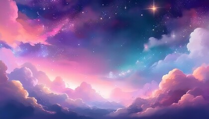 星空、雲、夜空、幻想的、ファンタジー、星、宇宙、輝き、夢、神秘的、カラフル、夕焼け、夜明け、ピンク、紫、風景、アート、スピリチュアル、美しい