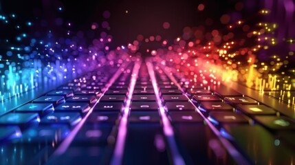 A Close-Up of a Black Keyboard with Colorful Bokeh Lights