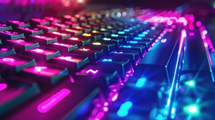 Fototapeta premium Close-up of a Black Keyboard with RGB Backlighting