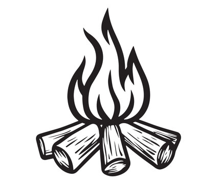 recommend clip art: Burning bonfire with a large flame for camping, Illustration of a fire icon, Campfire silhouette vector, Campfire icon