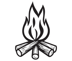 Burning bonfire with a large flame for camping, Illustration of a fire icon, Campfire silhouette vector, Campfire icon