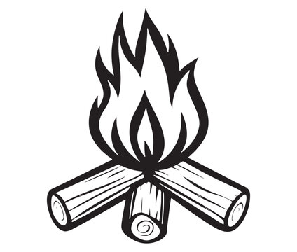 recommend clip art: Burning bonfire with a large flame for camping, Illustration of a fire icon, Campfire silhouette vector, Campfire icon