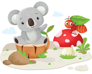 Cute Animal Best Friends Koala and Ant
