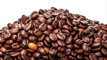 Obraz premium Dark roasted coffee beans on white background