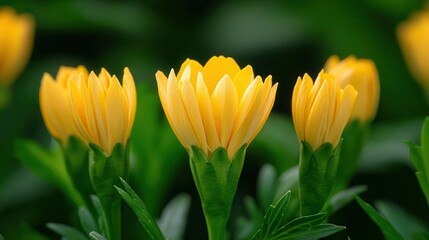 Fototapeta premium Close-up of marigold buds just before blooming, representing potential and freshness, marigold flower, anticipation and renewal