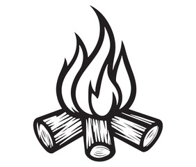 Burning bonfire with a large flame for camping, Illustration of a fire icon, Campfire silhouette vector, Campfire icon