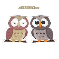 Cute owl cpuple in tree