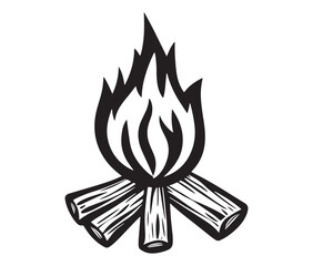 Burning bonfire with a large flame for camping, Illustration of a fire icon, Campfire silhouette vector, Campfire icon
