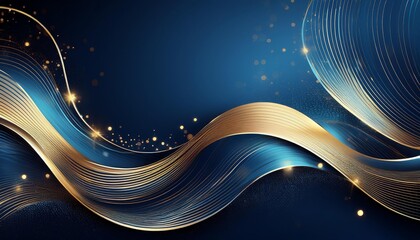 Blue luxury background with golden line decoration
