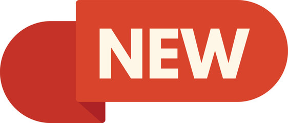 Red rectangular product label with rounded corners sticking out from the top right corner, indicating something new