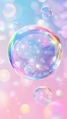 Set of realistic colorful soap bubbles on white background,Soap bubbles for vector illustrations,3d pink soap ball. Realistic rainbow water bubble,Pink soap bubbles float,copy space.
