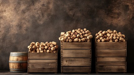 Vertical boxes of used wine corks.