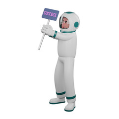 Illustrated Space Expert. A male astronaut stands holding a success board with both hands. 3D Male Astronaut