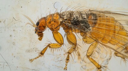 Fototapeta premium Close-up of a Tiny Winged Insect Under a Microscope