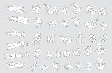 Architectural Drawings, people plan vector in park out door illustration, top view, Minimal style hand drawn, set elements for architecture and landscape design. Sections, Elevations, Floor Plans. © feipco