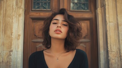 Fototapeta premium Woman near doors