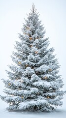 Fototapeta premium Large snowy pine tree covered with christmas lights