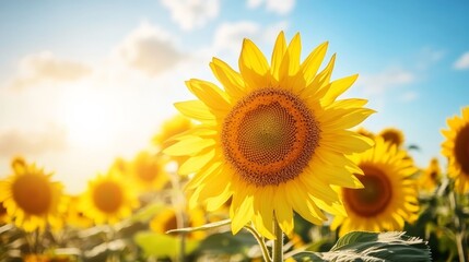 Obraz premium Yellow flowers, blue sky.