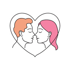 Couple love and affection isolated doodle line art flat vector illustration on white background