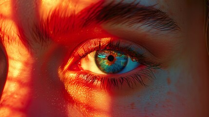 Close-up of a Blue Eye with Warm Light