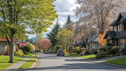 Fototapeta premium North American suburb during a picturesque spring.