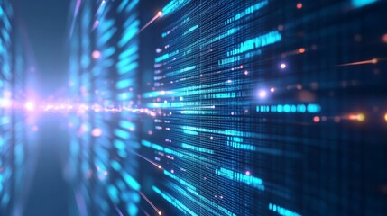 3D graphic of vibrant light of data transfer. Symbol of data transfer, AI, innovation.