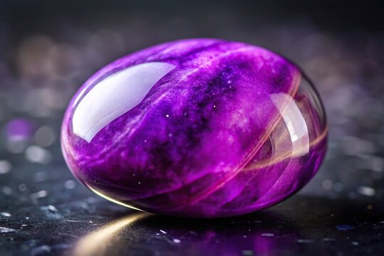 Deep purple sugilite with glossy finish floating and turning to highlight macro