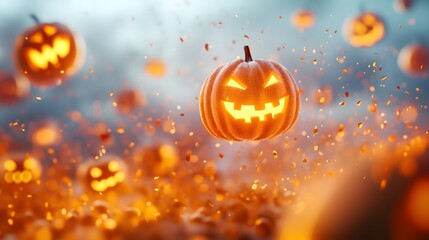 Jack o lantern glowing halloween pumpkin