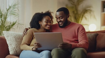 Fototapeta premium Couch laptop couple.
