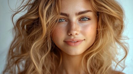 Naklejka premium Facial portrait of a young woman with a natural beauty