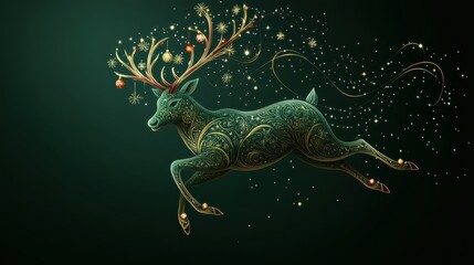 Fototapeta premium Enchanted Forest: Mystical Deer with Glowing Antlers Leaps Into a Magical World of Fantasy and Adventure in Luminescent Aura