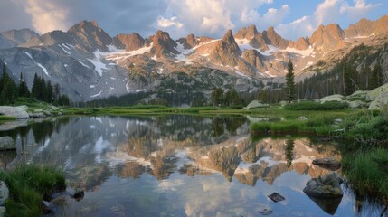 Obraz premium Mountain Reflection in Tranquil Lake