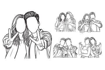 A cheerful black and white illustration of friends posing lover