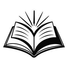 Open book with rays of light on a white background