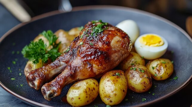 Roast chk w/potatoes & egg