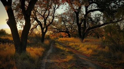Obraz premium Autumnal Pathway Through a Golden Forest