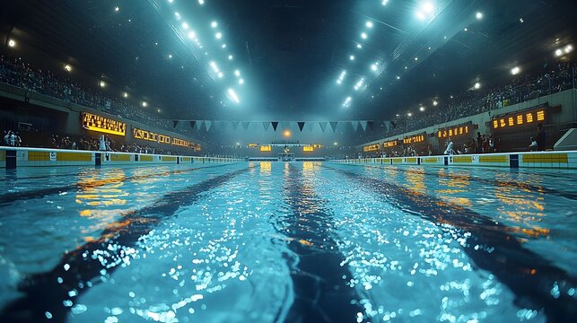 Competitive Swimming Pool Scene with Race Start and Splash