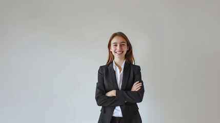 広い背景の前で腕組みする女性六Generative AI