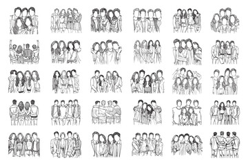 Bundle Line Art Best Four Friendship friends sharing laughter Illustration Hand Drawn Clipart
