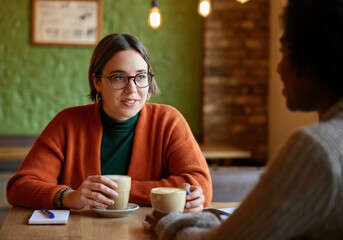 Two friends having coffee at a cafe