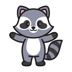 Cute Racoon Cartoon Vector Doodle Illustration