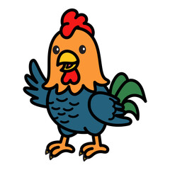 Cute Rooster Cartoon Vector Doodle Illustration