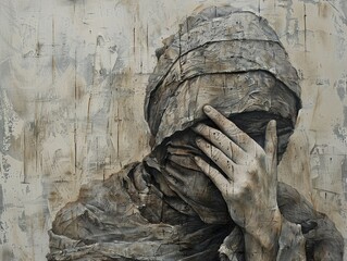 Abstract Portrait of Sadness: A Painting Exploring Human Emotion