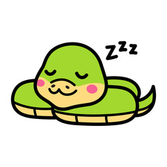 Cute Sleeping Snake Cartoon Vector Doodle Illustration