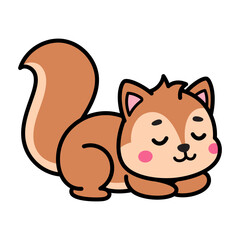 Cute Sleeping Squirrel Cartoon Vector Doodle Illustration
